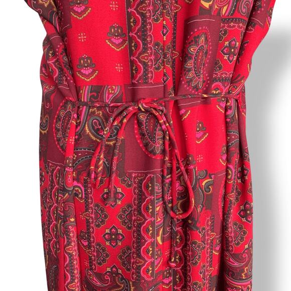 Vintage 1990s Red Paisley Patchwork Maxi Dress Plus Size Boho Hippie Festival - Picture 7 of 10